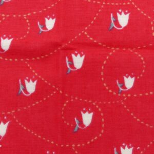 serviette coton doublé éponge fleurs fond rouge 25x25cm