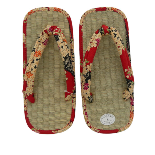 sandales traditionnelles en paille lanière fleurie rouge