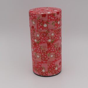 boite à thé métal et papier japonais motif fleuri rouge
