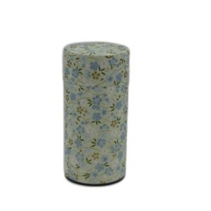 boite à thé métal et papier japonais motif fleuri vert et bleu