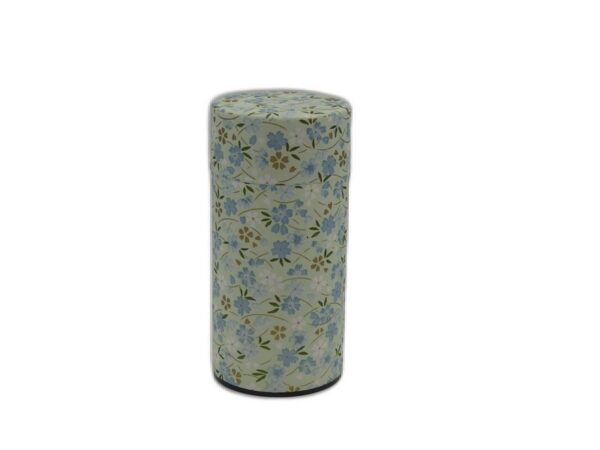 boite à thé métal et papier japonais motif fleuri vert et bleu