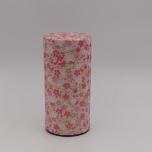 boite à thé métal et papier japonais motif fleuri rose