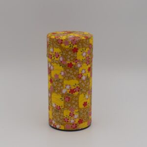 boite à thé métal et papier japonais motif fleuri jaune