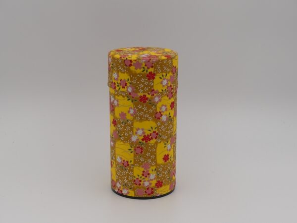 boite à thé métal et papier japonais motif fleuri jaune