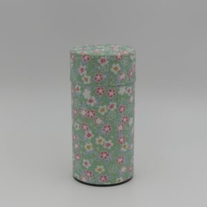 boite à thé métal et papier japonais verte motif fleuri